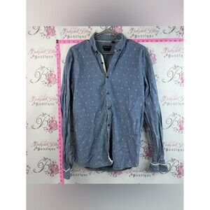 Antony Morato Button-Down Long Sleeve Shirt Light Blue Anchor-Print